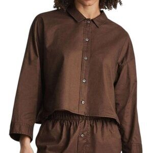 Everlane Woven PJ Top Small New Boxy Button Up Long Sleeves Brown Relaxed
